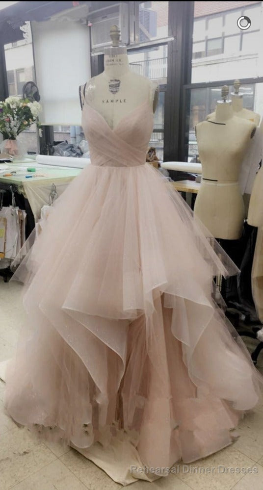 Gorgeous A Line V Neck Spaghetti Straps Long 2025 Pink White Champagne Wedding Dresses Main image