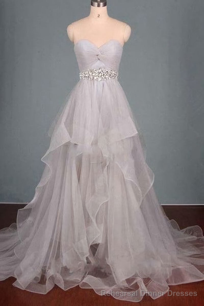 2025 Custom Made Silver Sweetheart Beading Layered Sleeveless Pegeant Prom Dresses Main image