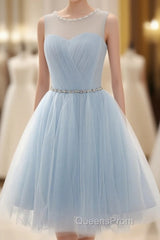 Tulle Short Charming Short Light Blue Cute Evening Prom Dress