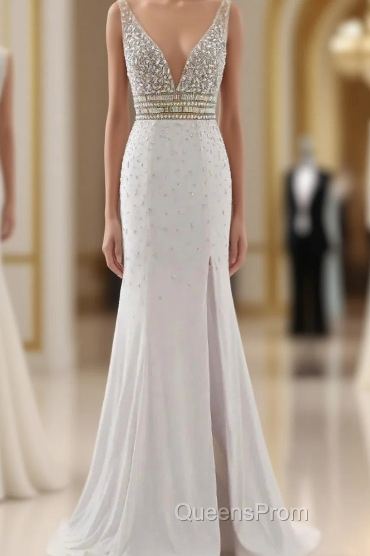 Evening Prom Dress Evening Party Gowns Long Sexy High Slit Chiffon Crystal
