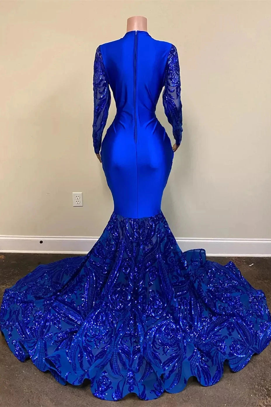 Blue Shiny Sexy V-Neck Long Sleeves Classy Prom Dress Classy Evening Gown Party Dress Secondary image