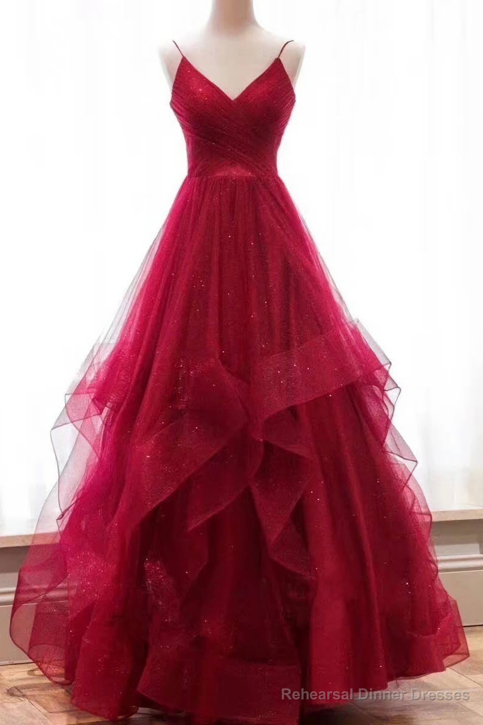 2025 A Line Red Sweetheart Tulle Layered Long Prom Dresses Main image