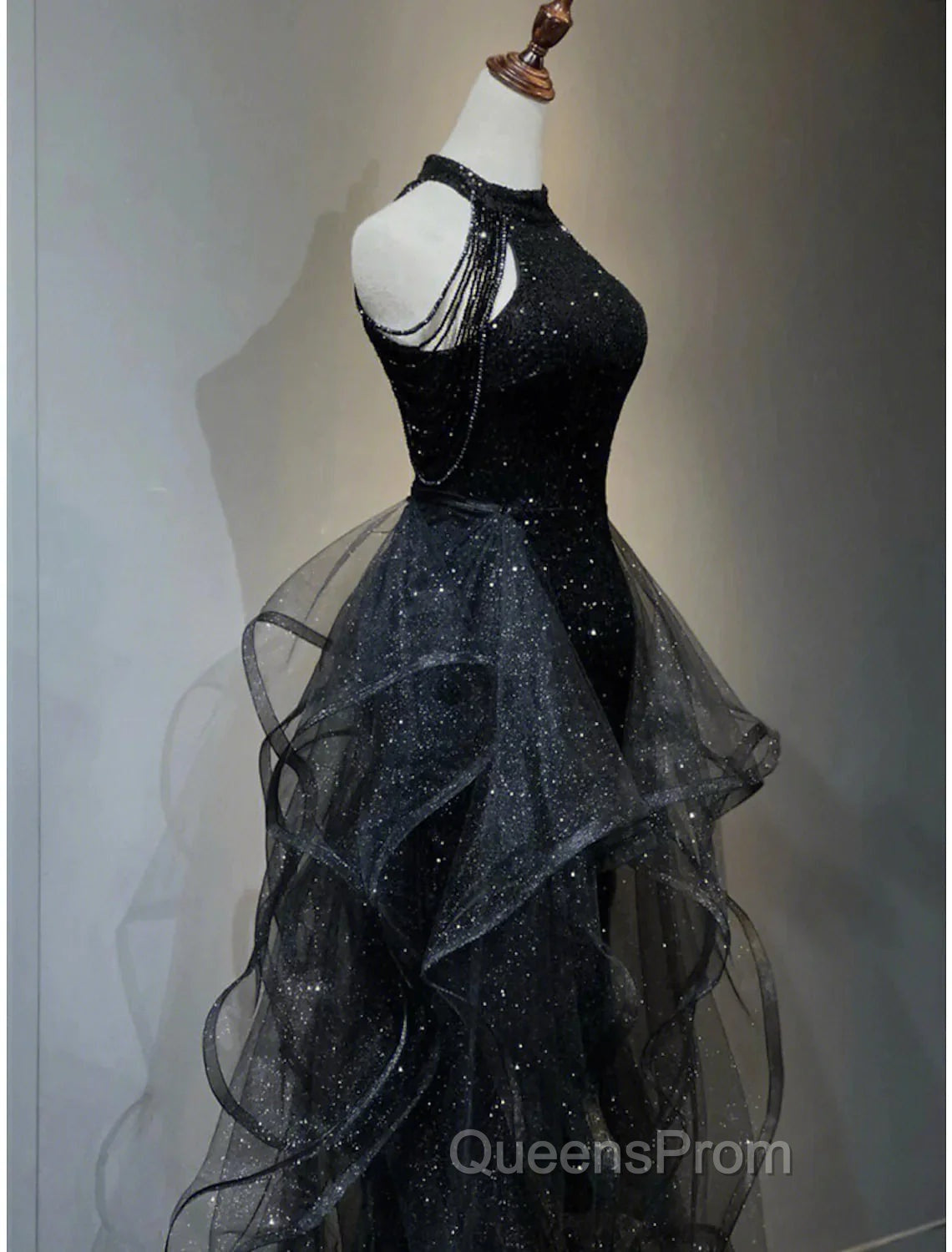 Evening Prom Dress Sparkle & Shine Dress Wedding Party Sleeveless Sequined with Crystals Sequin Ruffles