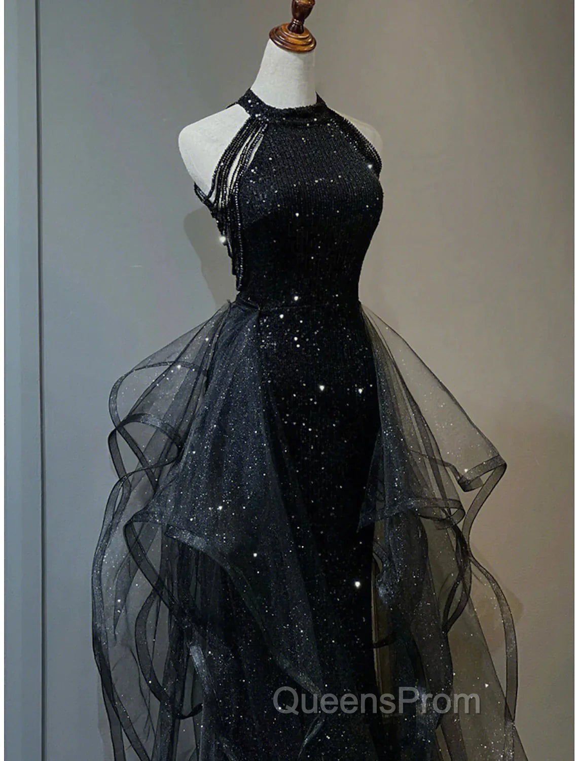 Evening Prom Dress Sparkle & Shine Dress Wedding Party Sleeveless Sequined with Crystals Sequin Ruffles
