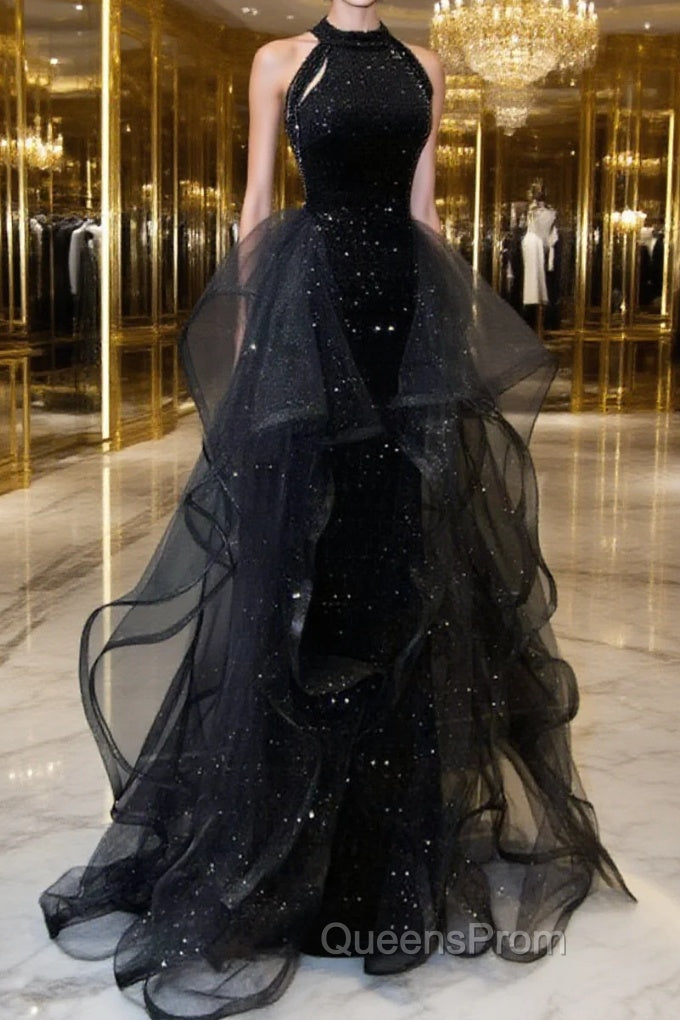 Evening Prom Dress Sparkle & Shine Dress Wedding Party Sleeveless Sequined with Crystals Sequin Ruffles Main image