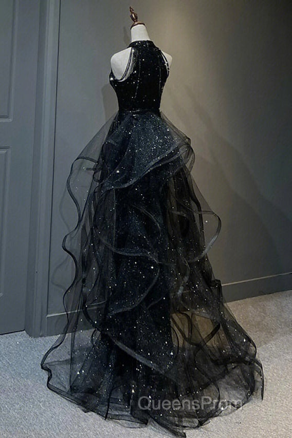Evening Prom Dress Sparkle & Shine Dress Wedding Partysleeveless Halter Wednesday Addams Family Sequined With Crystals Sequin Ruffles Secondary image