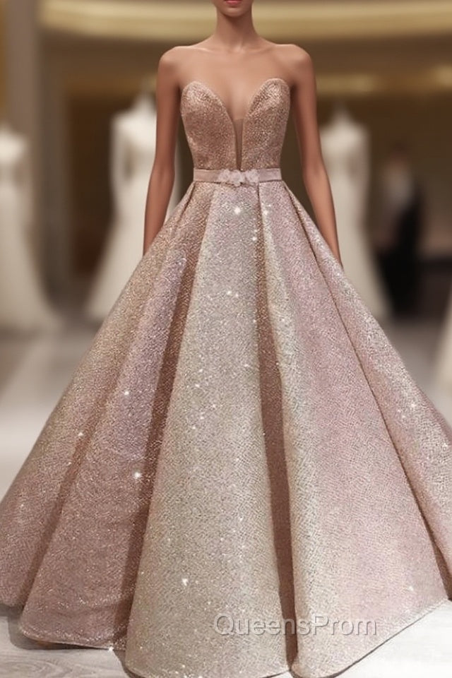 Puffy Robe De Soiree Ball Gown Sweetheart Sequins Sparkle Long Evening Prom Dress Evening Prom Gown Evening Dress Main image