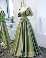 Puffy Sleeves Satin Bridesmaid Dress Long