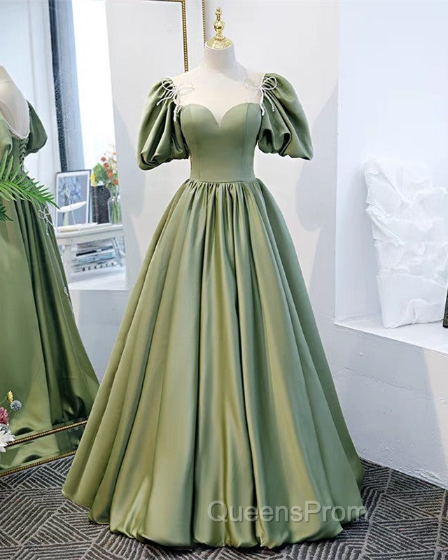 Puffy Sleeves Satin Bridesmaid Dress Long