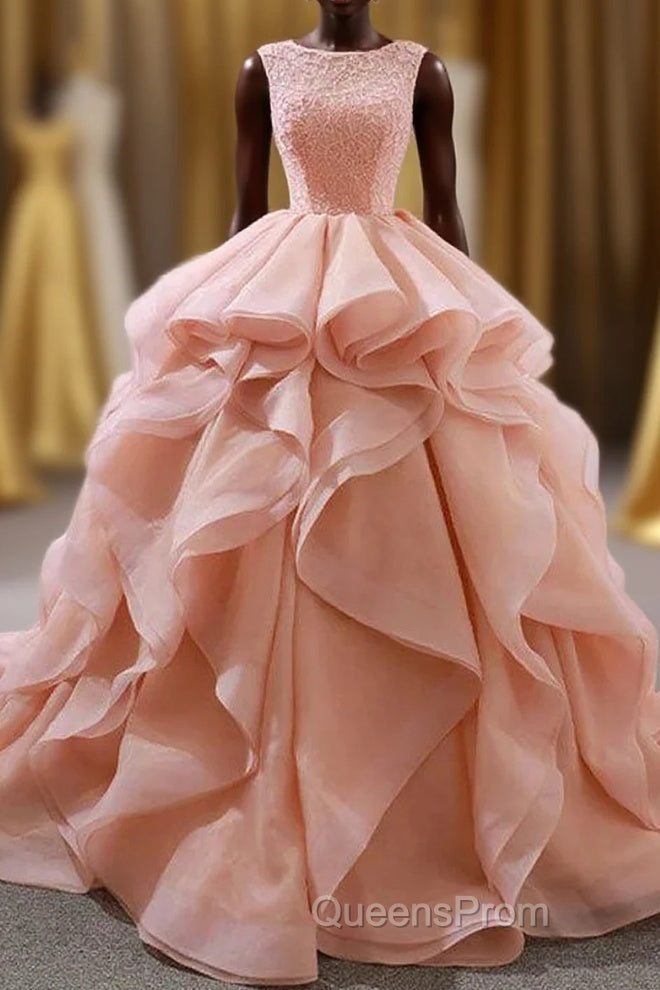 Puffy Tulle Long Evening Prom Dress with Beading, A Line Sleeveless Party Gown Main image