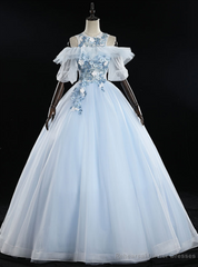 Purchase Your Favorite Sky Blue Ball Gown Appliques Short Sleeve Quinceanera Dress