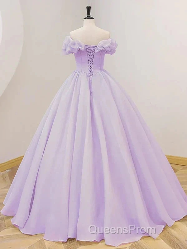 Purple A-Line Off Shoulder Long Ball Dress Purple Dress Evening Prom Dress