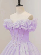 Purple A-Line Off Shoulder Long Ball Dress Purple Dress Evening Prom Dress