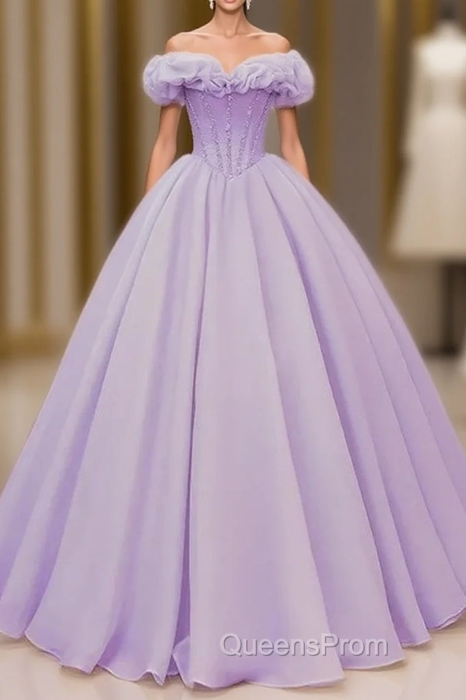 Purple A-Line Off Shoulder Long Ball Dress Purple Dress Evening Prom Dress Main image