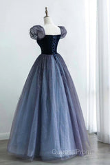 Purple A-Line Tulle Long Evening Prom Dress, Purple Formal Dress