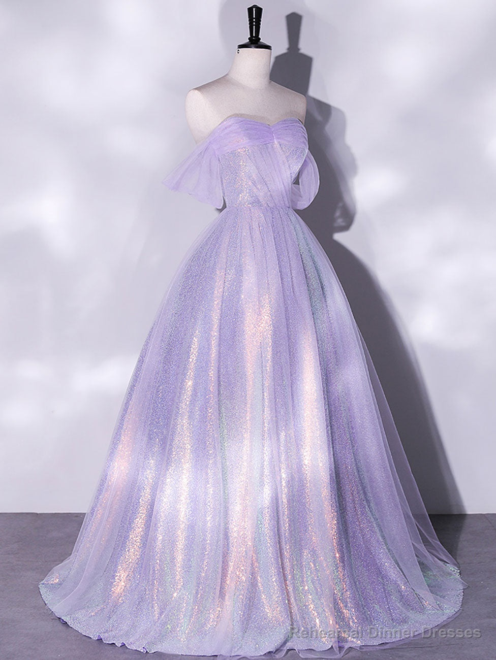 Purple A-Line Tulle Sequin Long Prom Dress, Purple Sequin Long Formal Dress Secondary image