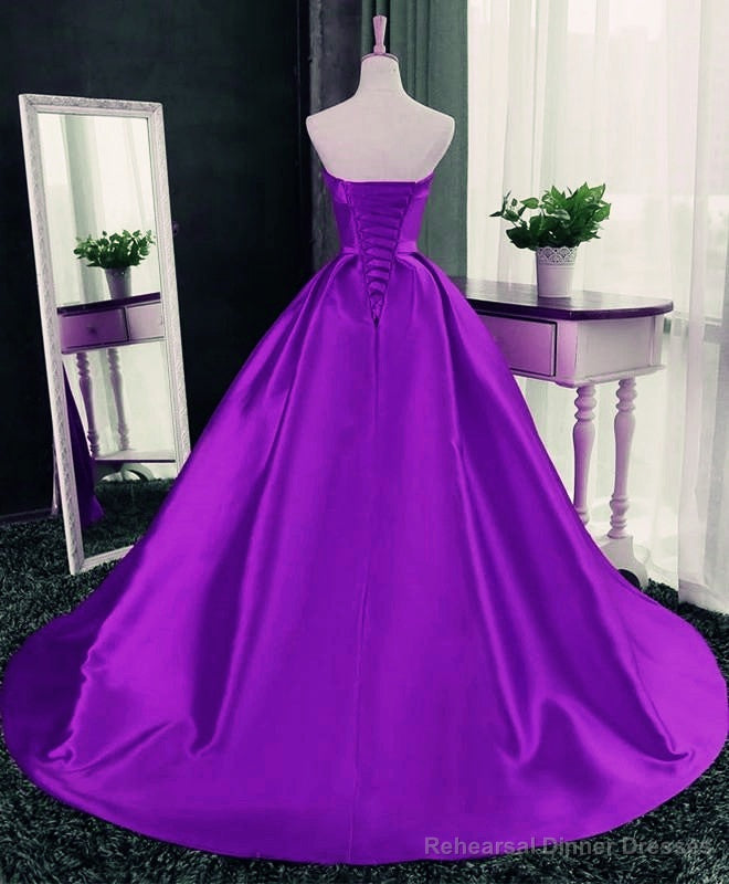 Purple Ball Gown Satin Long Lace-up Sweet 16 Dress, Purple Formal Dress Secondary image