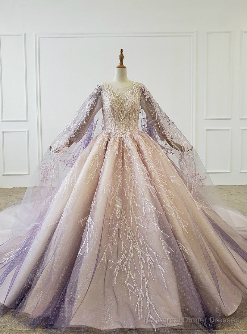 Purple Ball Gown Tulle Sequins Beading Wedding Dress With Shawl Main image