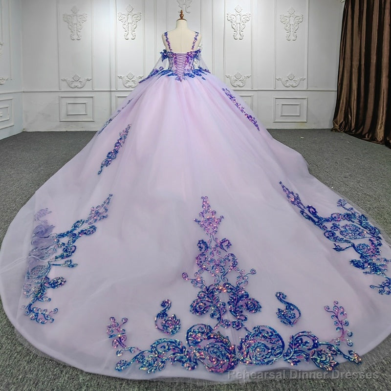 Purple Beaded Sweetheart Evening Party Dress Sequined Ball Gown Secondary image
