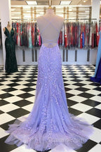 Purple/Blue Mermaid Backless Lace Evening Prom Dress, Purple/Blue Mermaid Backless Lace Formal Graduation Evening Dreses