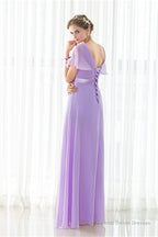 Purple Chiffon Off The Shoulder Long Bridesmaid Dresses