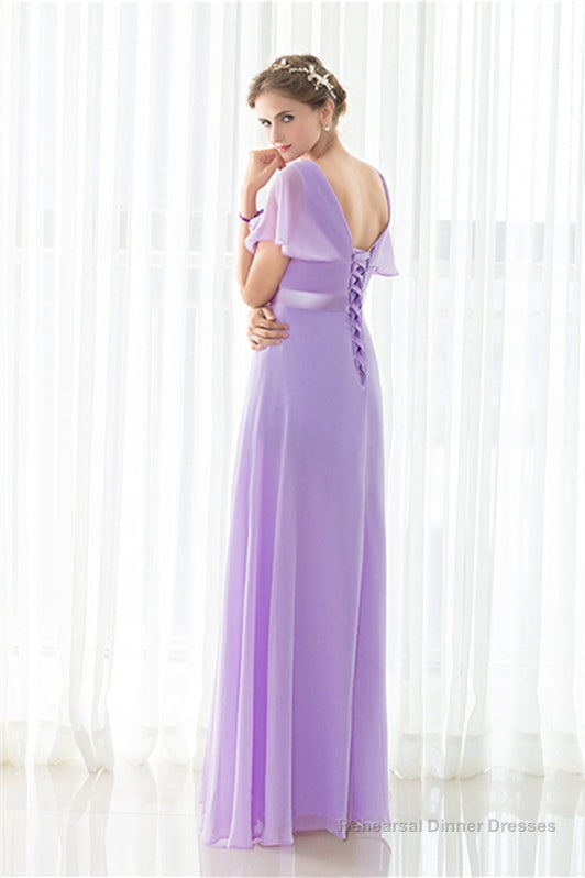 Purple Chiffon Off The Shoulder Long Bridesmaid Dresses