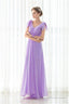 Purple Chiffon V-neck Backless Pleats Long Bridesmaid Dresses