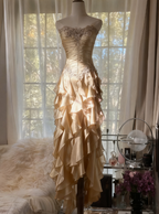 Purple ??Elegant Strapless Chiffon Applique Long Tiered Classy Prom Dress Backless Party Dress