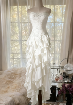 Purple ??Elegant Strapless Chiffon Applique Long Tiered Classy Prom Dress Backless Party Dress