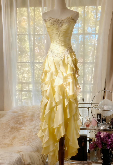 Purple ??Elegant Strapless Chiffon Applique Long Tiered Classy Prom Dress Backless Party Dress