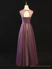 Purple Floral Long Lace Prom Dresses, Purple Floral Long Lace Formal Evening Dresses