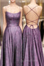 Purple Glitter Evening Prom Dress Side Split Lace Up Back