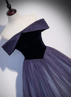 Purple Gradient Tulle Off Shoulder Long Party Dress, A-Line Purple Classy Evening Dress Classy Prom Dress