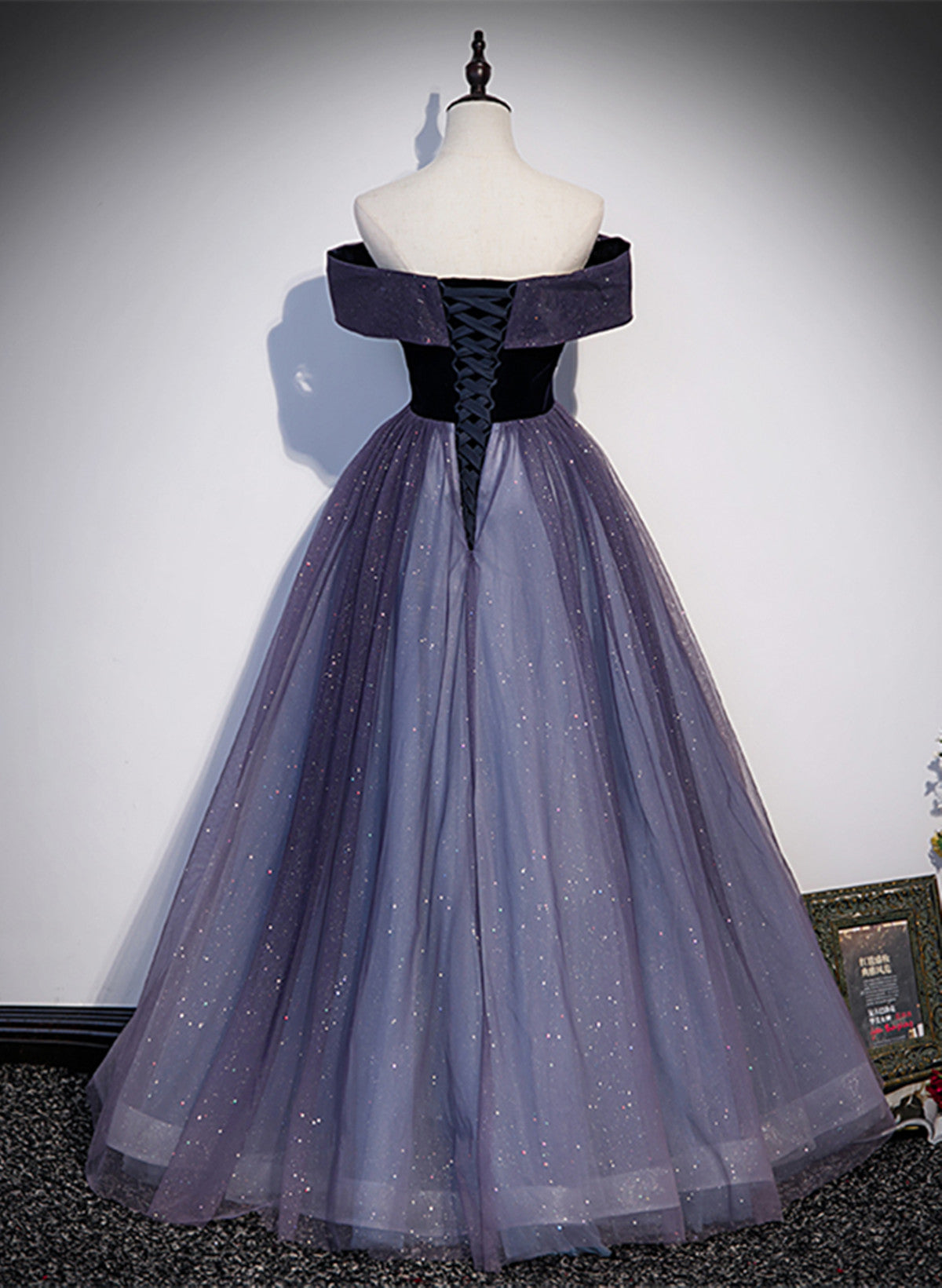 Purple Gradient Tulle Off Shoulder Long Party Dress, A-Line Purple Classy Evening Dress Classy Prom Dress