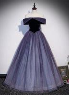 Purple Gradient Tulle Off Shoulder Long Party Dress, A-Line Purple Classy Evening Dress Classy Prom Dress