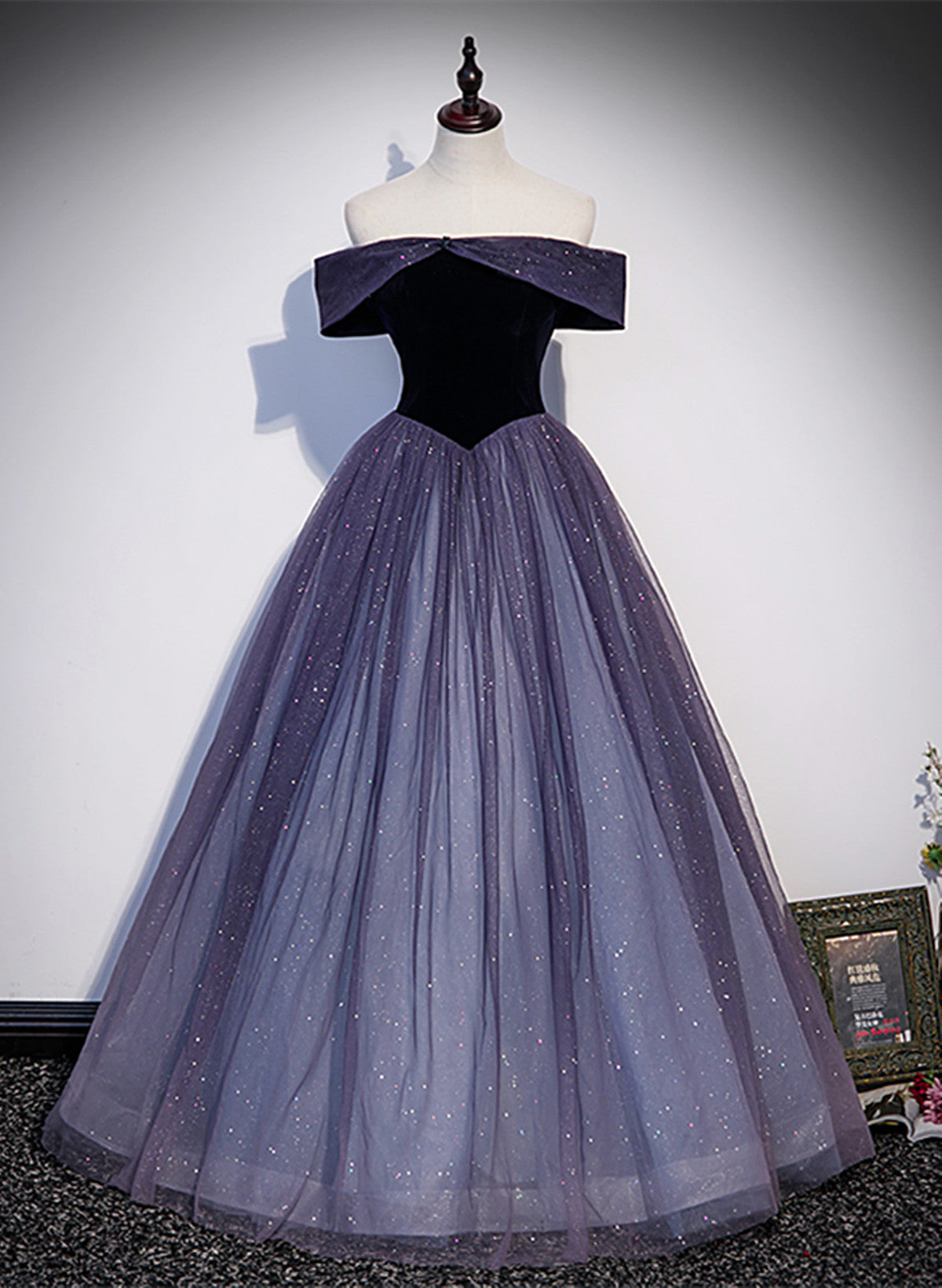 Purple Gradient Tulle Off Shoulder Long Party Dress, A-Line Purple Classy Evening Dress Classy Prom Dress