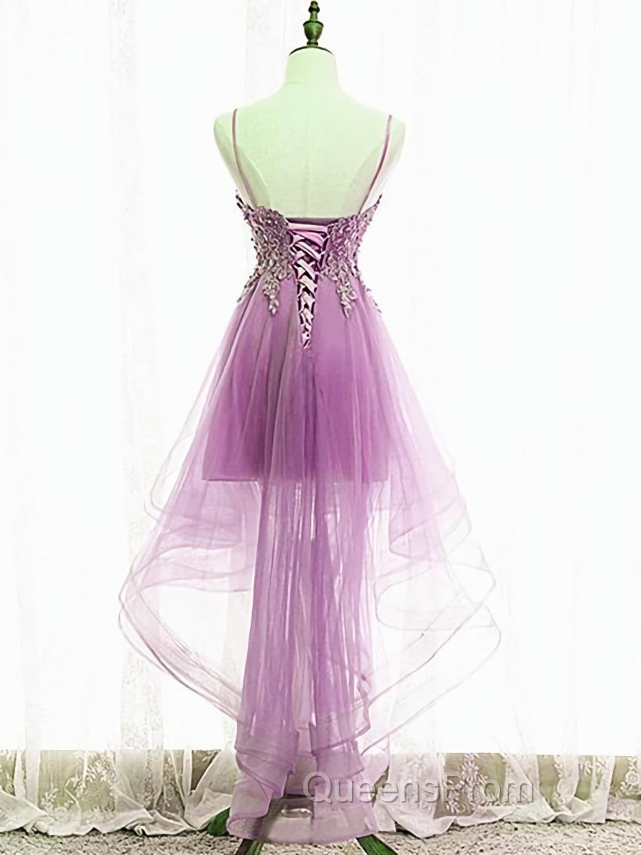 Purple High Low Lace Evening Prom Dress, Light Purple High Low Lace Formal Homecoming Dress Secondary image