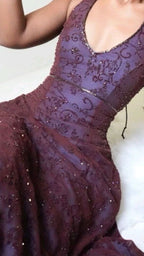 Purple Lace Halter Classy Prom Dress Long Classy Evening Party Dress,