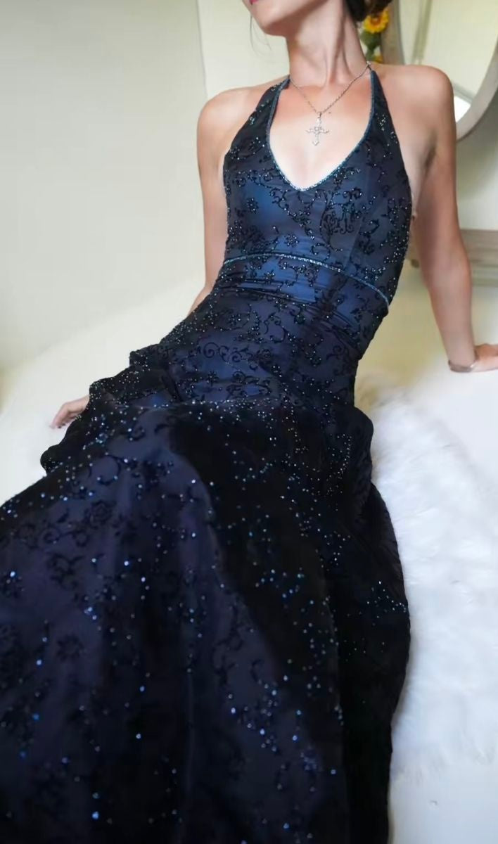 Purple Lace Halter Classy Prom Dress Long Classy Evening Party Dress,