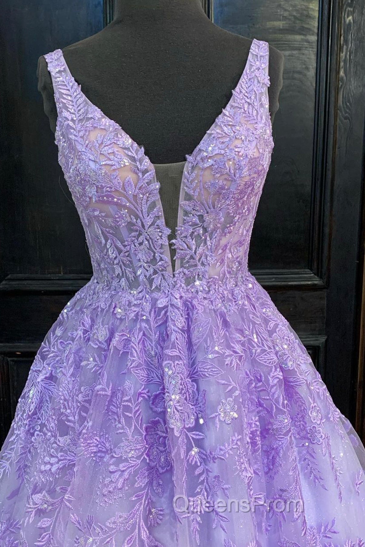 Purple Lace Long A Line Evening Prom Dress Evening Dress Secondary image
