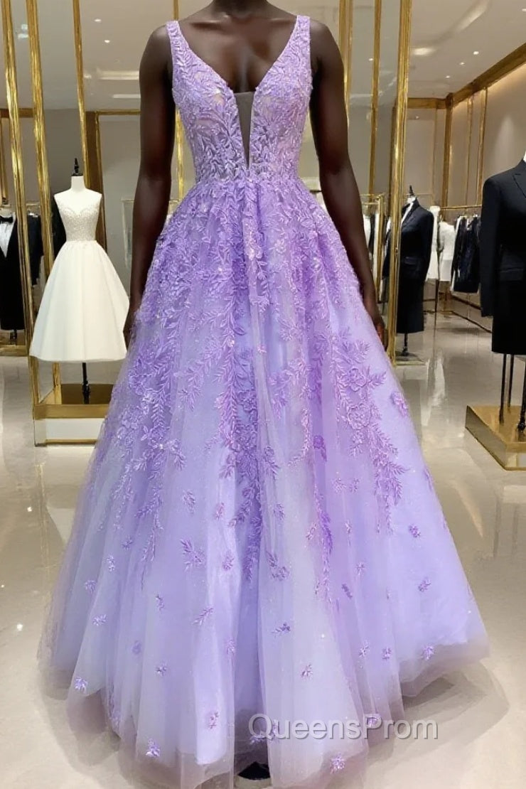 Purple Lace Long A Line Evening Prom Dress Evening Dress Main image