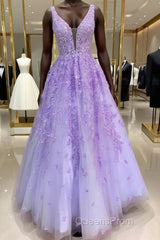 Purple Lace Long A Line Evening Prom Dress Evening Dress