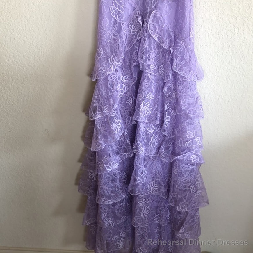 Purple Lace Long Prom Dress Backless Evening Dress Stunning Maxi Dress