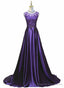 Purple Long Round Neckline Prom Dress, Satin Wedding Party Dress