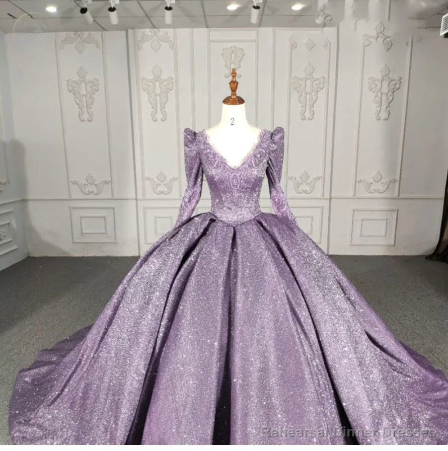 Purple Long Sleeve Full Gather Skirt A Line Party Ball Gown Main image