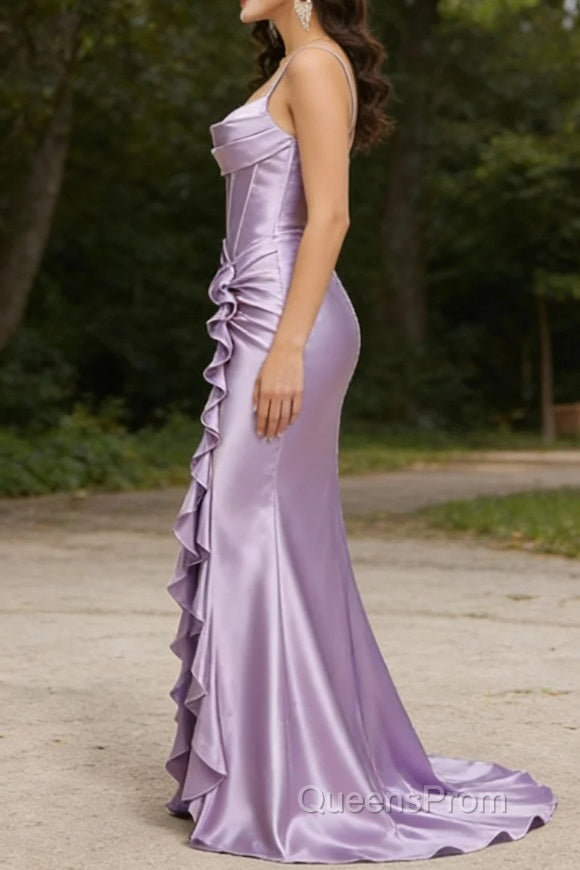 Purple Mermaid Corset Ruched Prom Dress with Ruffled Slit
