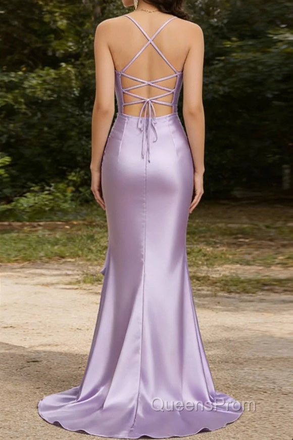 Purple Mermaid Corset Ruched Prom Dress with Ruffled Slit