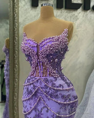 Purple Mermaid Evening Dress Beaded Formal Prom Gown