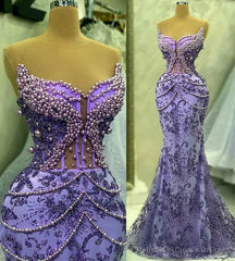 Purple Mermaid Evening Dress Beaded Formal Prom Gown