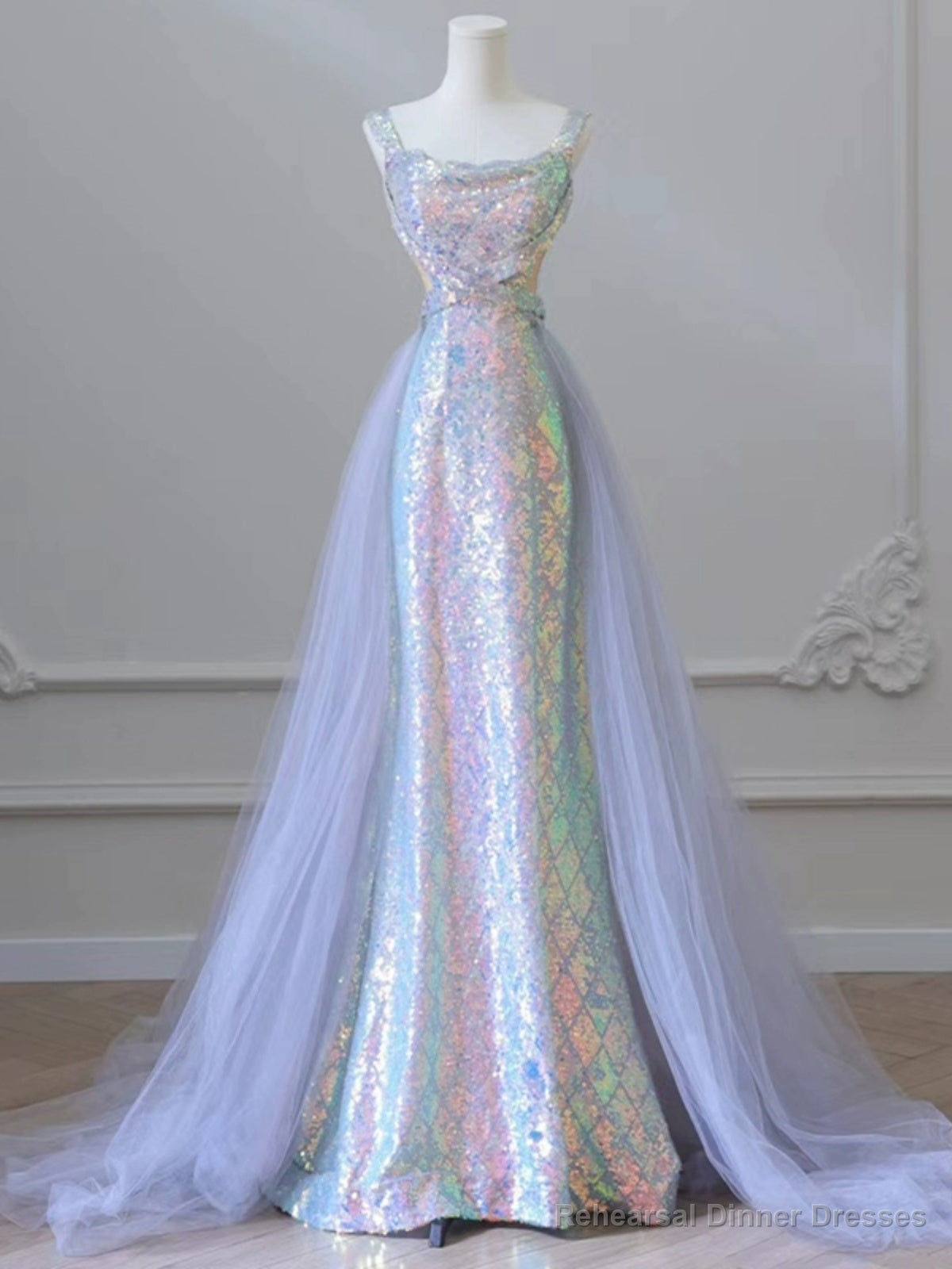 Purple Mermaid Sequins Tulle Prom Dress Main image